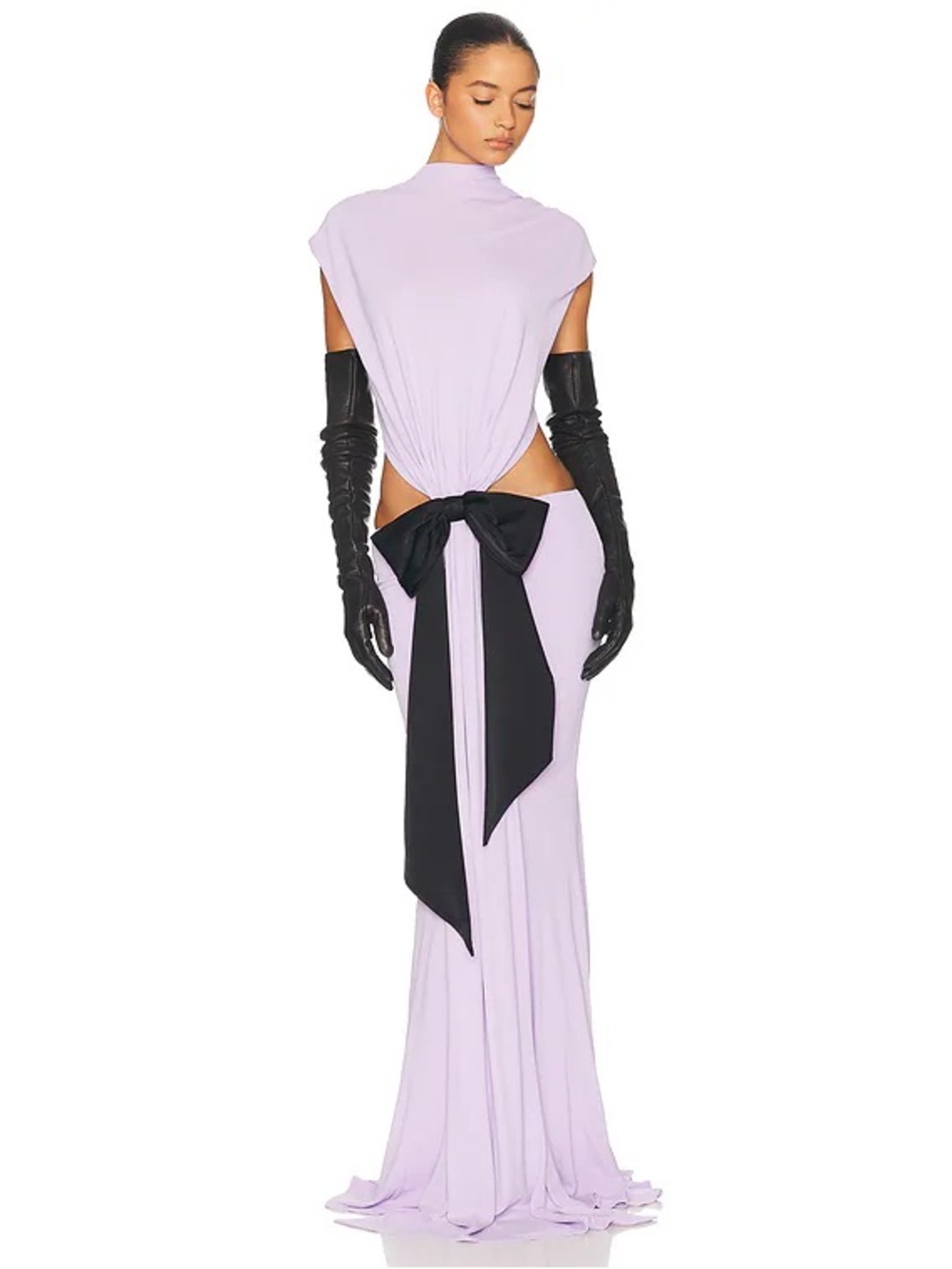 NWT Helsa Lavender Evening Gown with Black Bow Back Detail